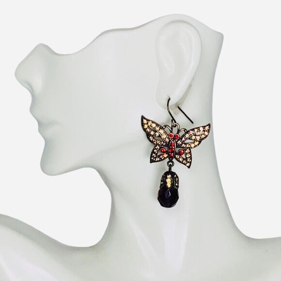 VTG Hobe Pink Crystal Butterfly Dangle Earrings 2" Jewels Of Legendary Splendor - Picture 6 of 14